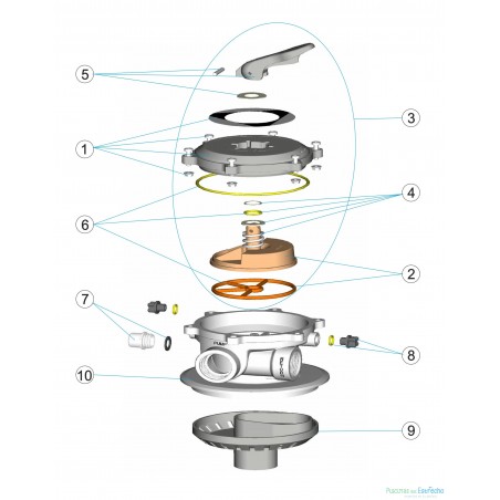 Despiece Recambios Válvula Selectora Flat TOP 1 1/2" Astralpool (40794)