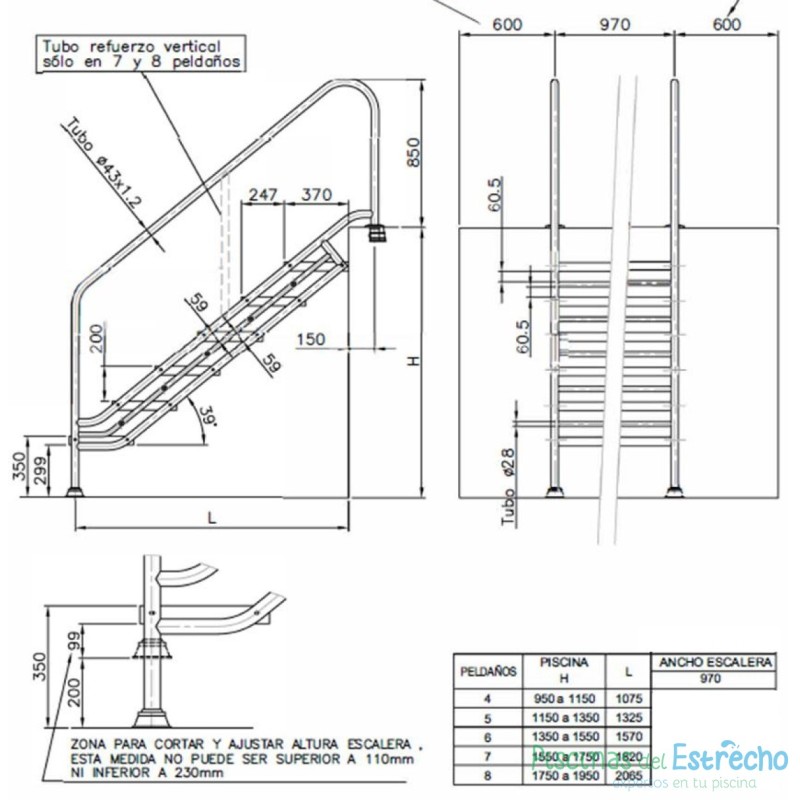 Escalera de piscina Acceso 4 peldaños